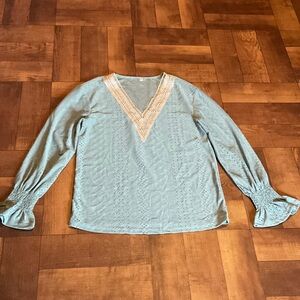 Elegant Lace Trimmed Green Women's Top